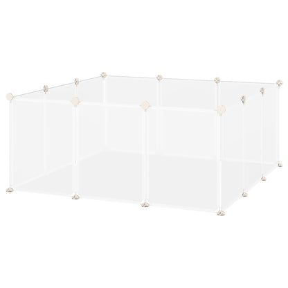 PawHut Pet Playpen DIY Small Animal Cage Open Enclosure Portable Plastic Fence 12 Panels for Hedgehog Guinea Pig White