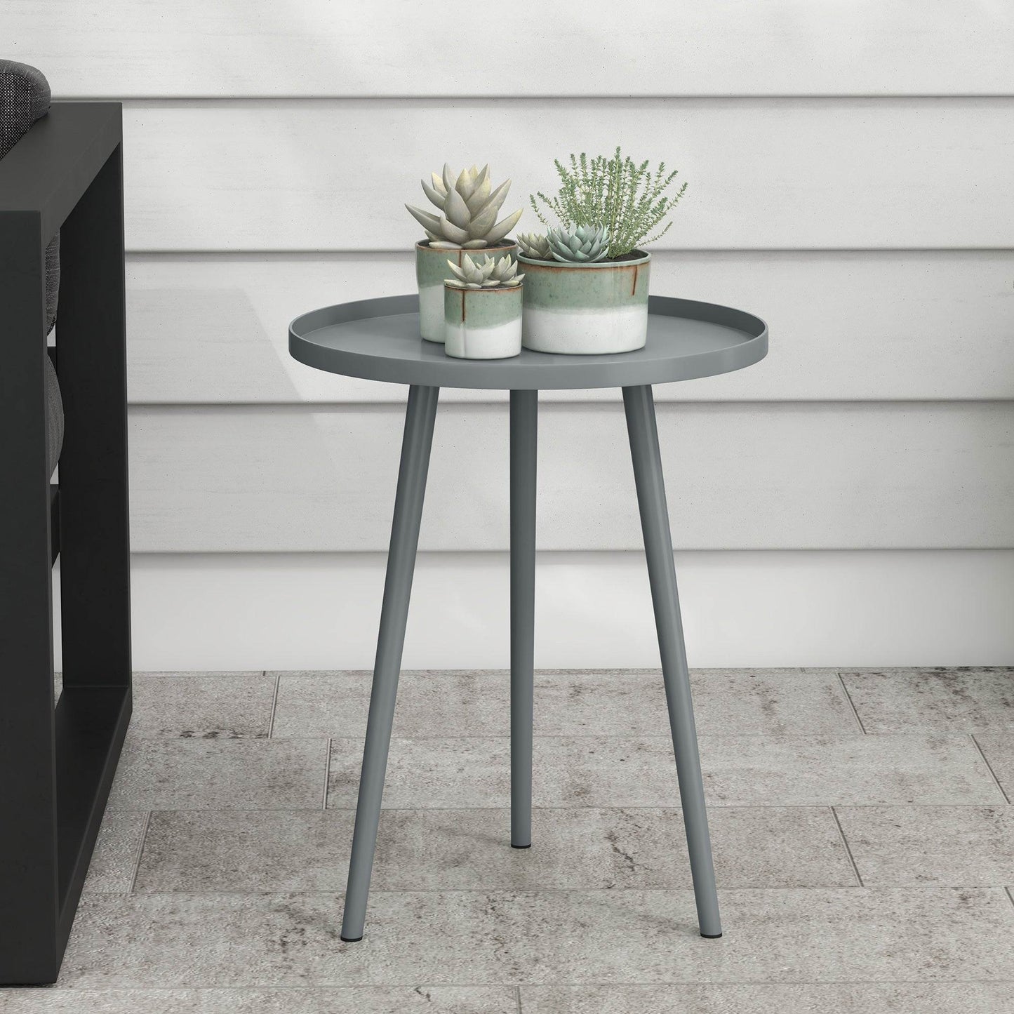 Outsunny Round Garden Coffee Table, Outdoor Side Table with Rounded Steel Edge, Ø40 x 50H cm, Grey