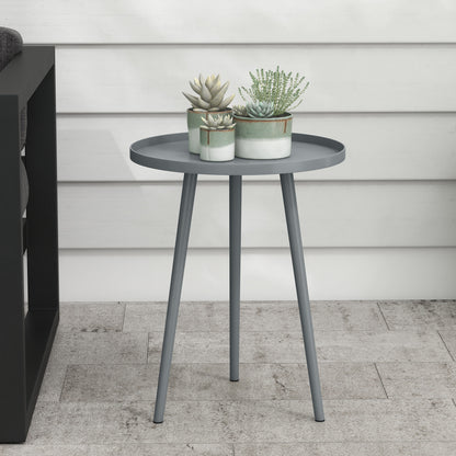 Outsunny Round Garden Coffee Table, Outdoor Side Table with Rounded Steel Edge, Ø40 x 50H cm, Grey