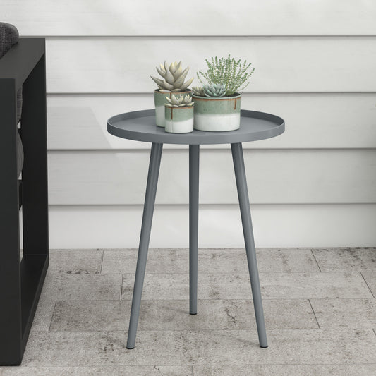 Outsunny Round Garden Coffee Table, Outdoor Side Table with Rounded Steel Edge, Ø40 x 50H cm, Grey