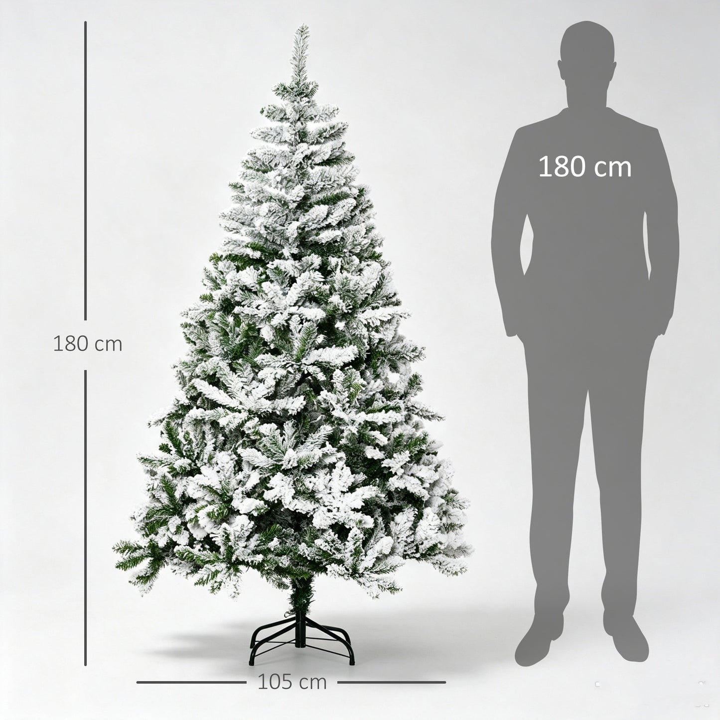 HOMCOM 6 Ft Snow Flocked Artificial Christmas Tree Xmas Pine Tree with Realistic Branches, Auto Open and Steel Base, Green