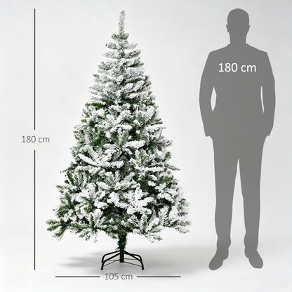 HOMCOM 6 Ft Snow Flocked Artificial Christmas Tree Xmas Pine Tree with Realistic Branches, Auto Open and Steel Base, Green