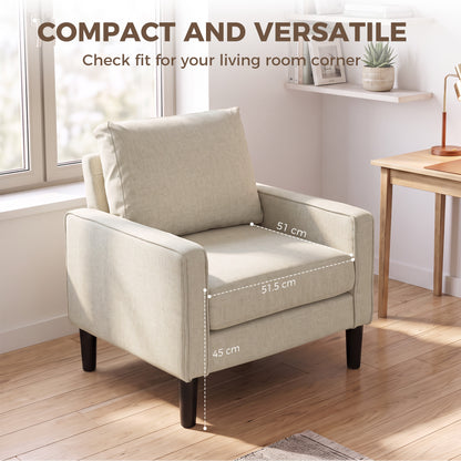 HOMCOM Accent Chair, Removable Pillow Linen Armchair with Comfy Spring Cushion for Living Room, Bedroom, Study, Cream
