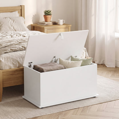 HOMCOM Storage Chest, 102L Blanket Box, Shoe Bench with Safety Hinged Lid, Bed End Bench for Bedroom, 80 x 40 x 45cm, White