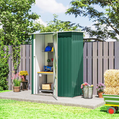 Outsunny 5ft x 3ft Garden Storage Shed, Galvanised Outdoor Metal Shed Waterproof with Sloped Roof, Lockable Door for Patio Tools, Equipment, Green