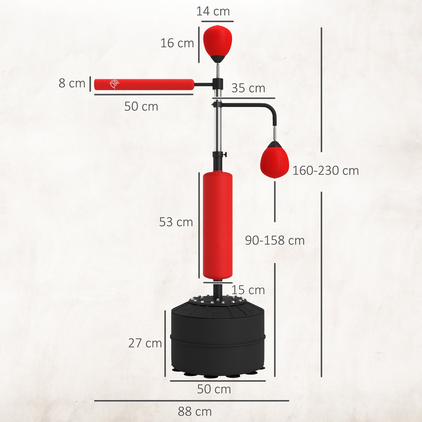 HOMCOM 4-in-1 Boxing Punching Bag, Freestanding with 2 Speed Bals, 360° Reflex Bar, 160-230cm Adjustable Height, Red--ChewyGames-ChewyGames