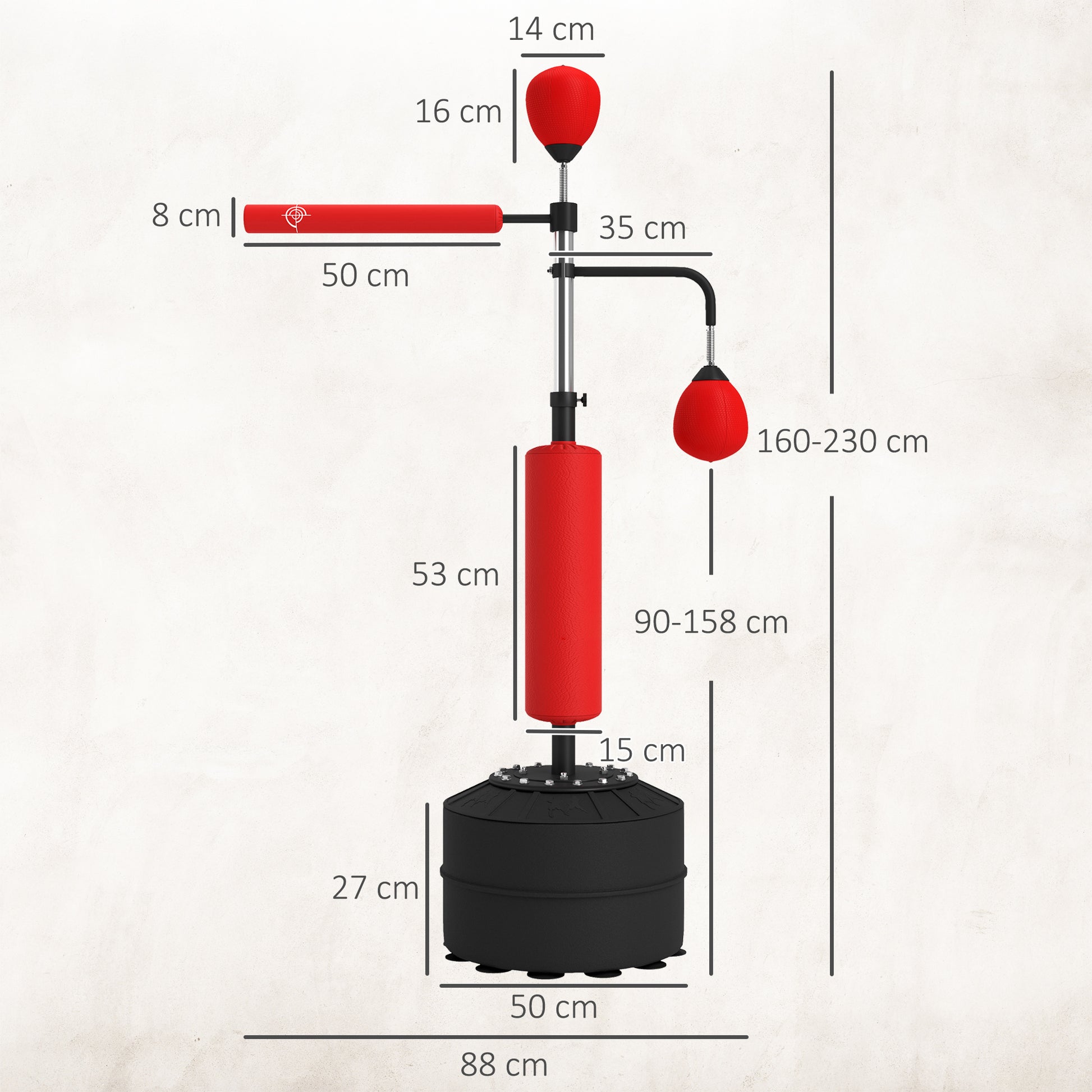HOMCOM 4-in-1 Boxing Punching Bag, Freestanding with 2 Speed Bals, 360° Reflex Bar, 160-230cm Adjustable Height, Red--ChewyGames-ChewyGames