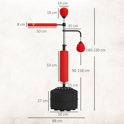 HOMCOM 4-in-1 Boxing Punching Bag, Freestanding with 2 Speed Bals, 360° Reflex Bar, 160-230cm Adjustable Height, Red--ChewyGames-ChewyGames