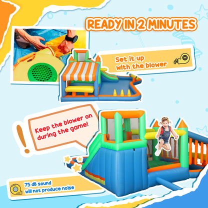 AIYAPLAY 8 in 1 Inflatable Bounce House with 550W Blower, Slide, 2 Pools, Basketball Hoop, Climbing Wall, Water Gun, Ring Toss