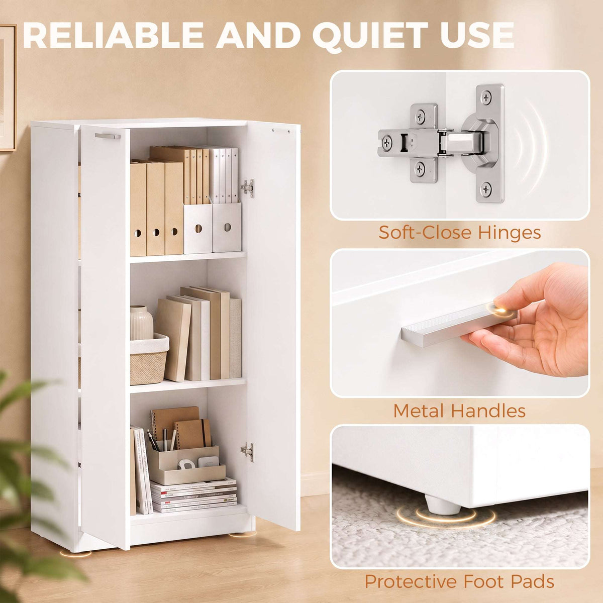 HOMCOM 120 cm Tall Storage Cabinet Cupboard, 3-Tier File Organiser Wooden Filing Cabinet, White