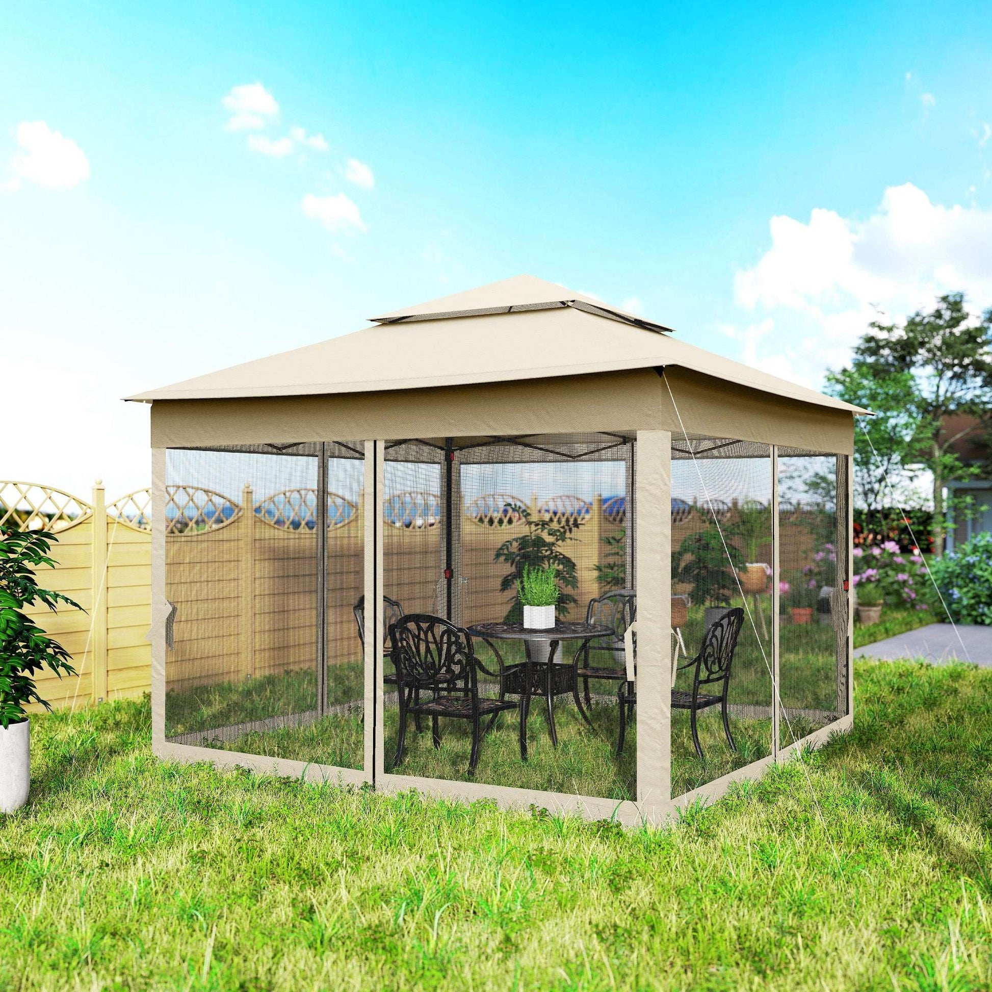 Outsunny 3 x 3(m) Pop Up Gazebo, Double-roof Garden Tent with Netting and Carry Bag, Party Event Shelter for Outdoor Patio, Cream White
