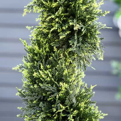 Outsunny 90cm/3FT Artificial Trees, Spiral Topiary Trees w/ Pot Set Of 2, Fake Indoor Greenery Plant Home Office Garden Decor Green