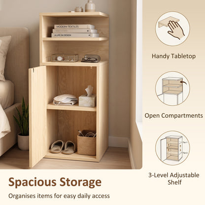 HOMCOM Slim Bedside Table Set of 2, Narrow Bedside Cabinet with Open Cubbies and Cupboard for Bedroom Living Room, Oak