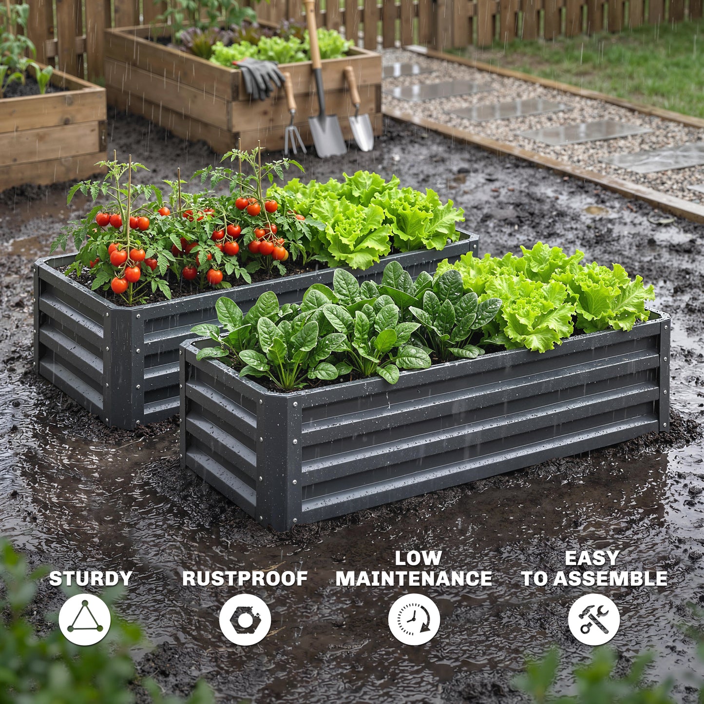 Outsunny Set of Two 110 x 50cm Steel Planter Boxes -  Dark Grey