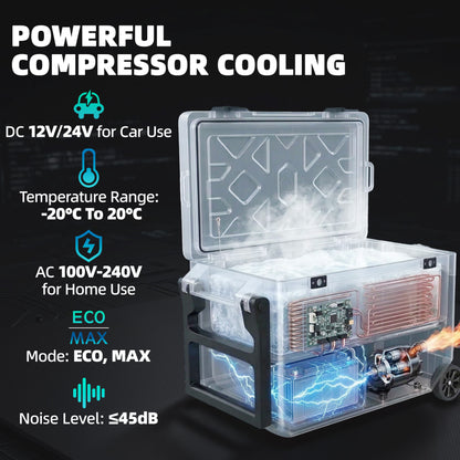 Outsunny 42.5L Compressor Car Fridge Freezer, Camping Refrigerator with App Control, 20℃-20℃