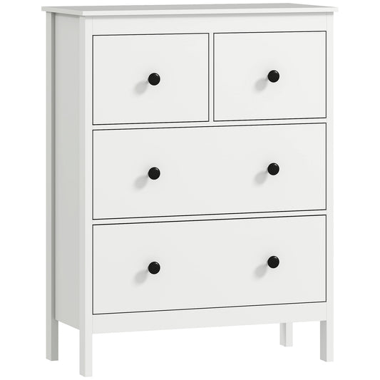HOMCOM Modern Chest of Drawers, 4 Drawer Dresser Clothes Storage Organiser for Living Room, Hallway, Entryway, White