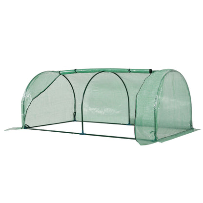 Outsunny Tunnel Greenhouse Green Grow House for Garden Outdoor, Steel Frame, PE Cover, Green, 200 x 100 x 80cm--ChewyGames-ChewyGames