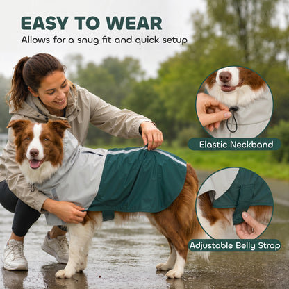 PawHut Dog Raincoat with Hood, Waterproof & Breathable Rain Jacket with Leash Hole, for Medium Dogs, Green, M