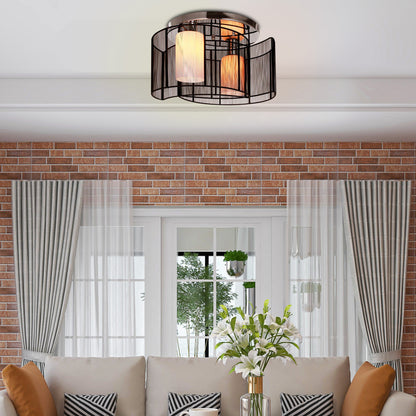 HOMCOM Modern Chandelier, Semi-Flush Mount Ceiling Light with Glass Lampshade, 2 x E27 Bulb Base for Hallway, Dining Room, Living Room, White and Black