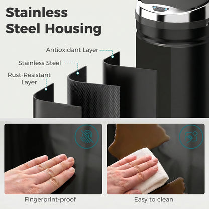 HOMCOM 42L Sensor Bin, Automatic Touchless Rubbish Bin with Soft-Close Lid, Fingerprint Resistant Stainless Steel for Kitchen, Home Office, Recycling and Waste, Black
