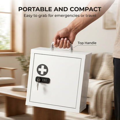 HOMCOM Wall Mount Medicine Cabinet with Combination and Key Lock, 2 Tier Stainless Steel First Aid Cabinet, White