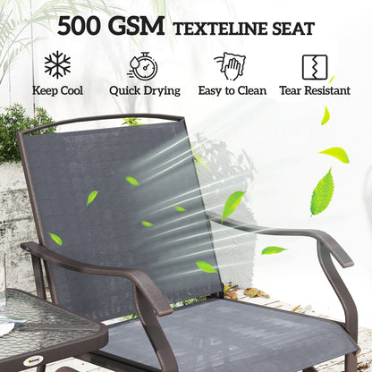 Outsunny Glider Rocking Chair & Table Set 2 Single Seaters Rocker Garden Swing Chair Patio Furniture Bistro Set Grey