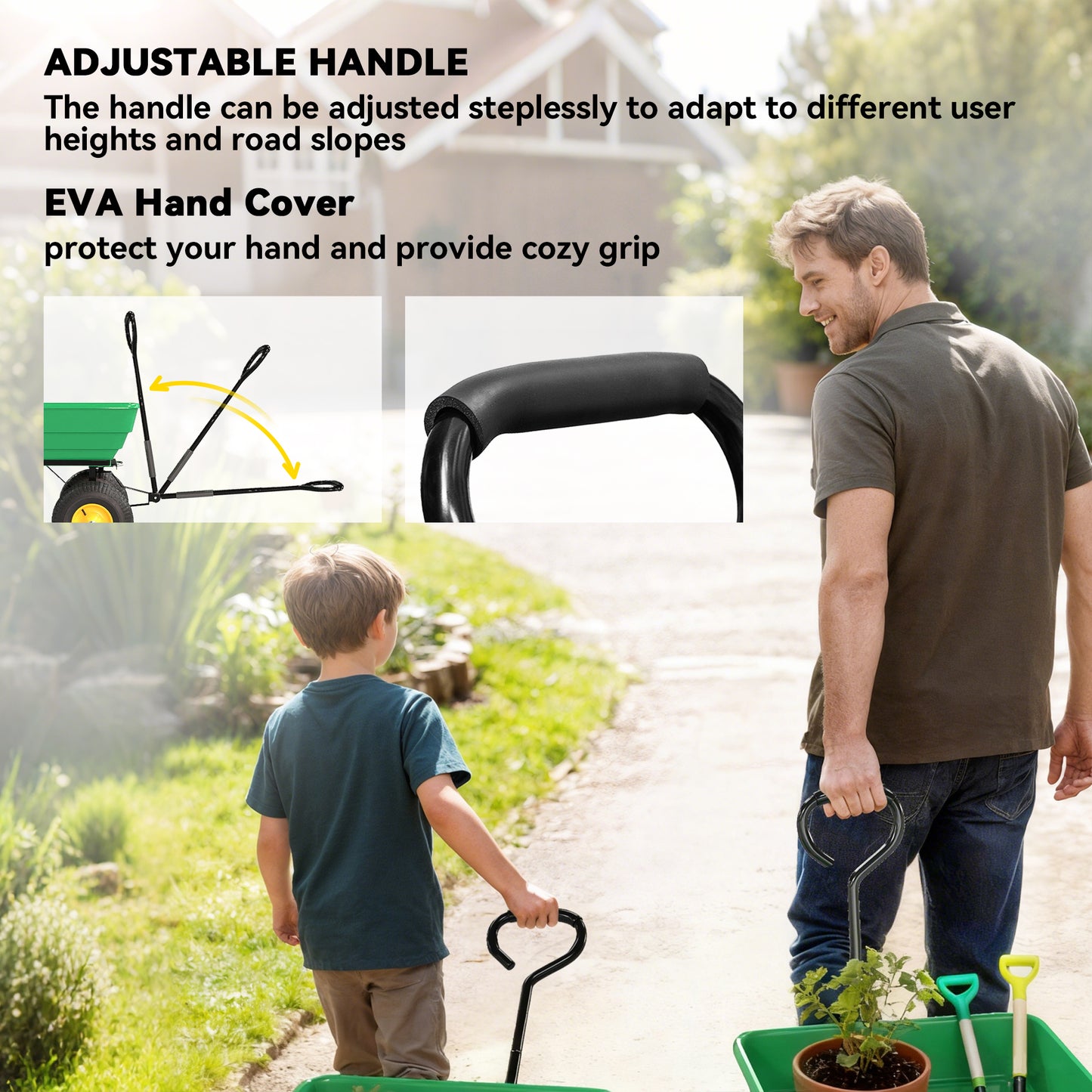 Outsunny 75 Litre Large Garden Cart, Tipping Wheelbarrows Heavy Duty Garden Dump Trolley 200kg Capacity for Festivals, Tools, Plants, Logs - Green