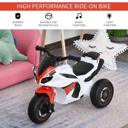 HOMCOM Kids Ride-On Police Bike 3-Wheel Vehicle w/ Music Lights Safe Seat Handlebars Toddler NO POWER Child Learning Fun Development 18-36 Months White--ChewyGames-ChewyGames